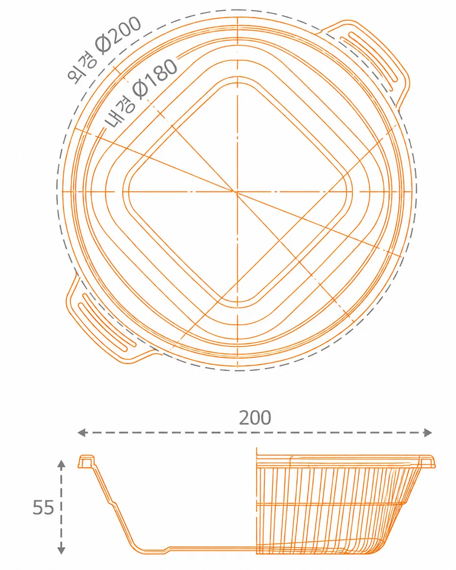 OH!RANGE drawing: outer diameter Ø200, inner diameter Ø180, height 55
