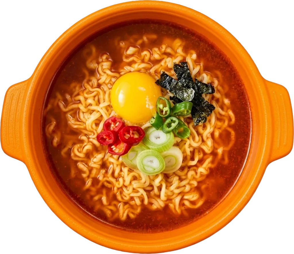 Ramen with egg in an OH!RANGE container
