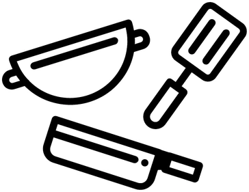 A pot, a spatula and a knife